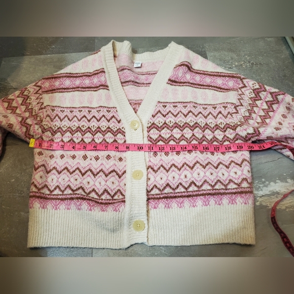 Twik by Simons short cardigan. Buttons. Long sleeves. Fair Isle / Nordic. Size L - Picture 7 of 9